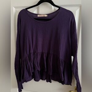 Privatsachen Bauchlos Purple Long Sleeve Ruffle-Hem Tunic Top